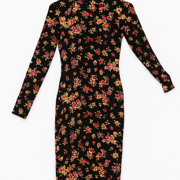 Haley & June Floral Long-Sleeve Bodycon Dress — Black & Multicolor — Size S - Picture 3 of 3